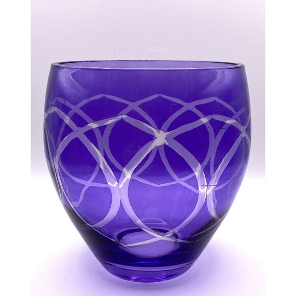 Amethyst Purple Glass Flashed Etched Glass Bowl/Vase 5" dia. 6" ht. - Picture 1 of 5